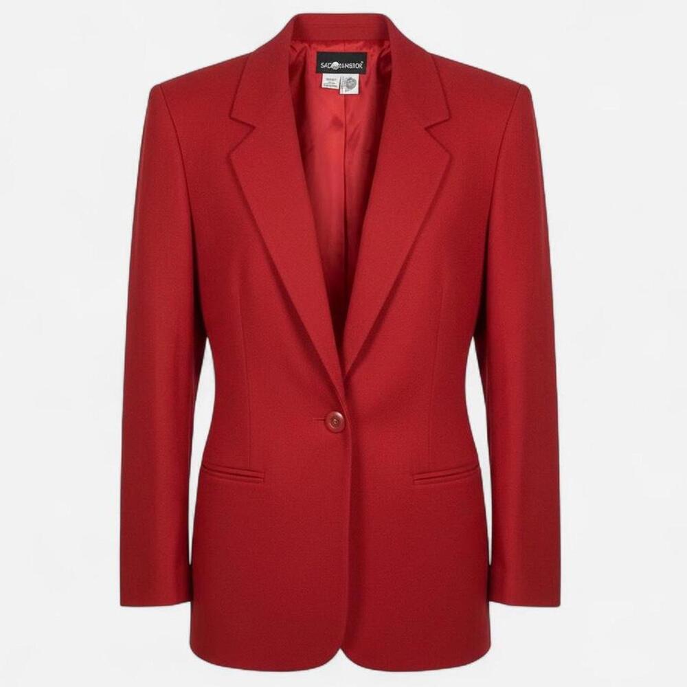Sag Harbor Blazer Womens 10 Vintage Red 100% Wool Structured Jacket